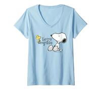 Mujer Peanuts Snoopy Woodstock Love Life Good Friends Classic Diversión Camiseta Cuello V