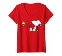 Mujer Peanuts Snoopy Woodstock Love Life Good Friends Fun Classic Camiseta Cuello V