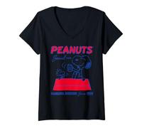 Mujer Peanuts Snoopy Woodstock Social 50s Pasar el rato Amigos Vintage Camiseta Cuello V