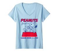 Mujer Peanuts Snoopy Woodstock Social 50s Pasar el rato Vintage Friends Camiseta Cuello V