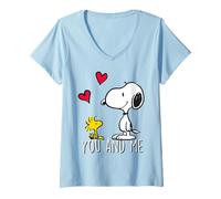 Mujer Peanuts Snoopy Woodstock You Me Valentines Love Retro Heart Camiseta Cuello V
