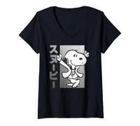 Mujer Peanuts Tokyo Snoopy Dancing Japón Pet Lovers Retro 90s 70s Camiseta Cuello V