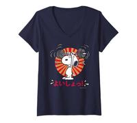 Mujer Peanuts Tokyo Snoopy Entrenamiento Japón Sunrise Comic Gym Manga Camiseta Cuello V