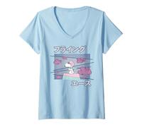 Mujer Peanuts Tokyo Snoopy Flying Ace, Lindo y Divertido Manga Vintage de los 90 Camiseta Cuello V