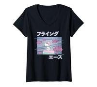 Mujer Peanuts Tokyo Snoopy Flying Ace, Lindo y Divertido Manga Vintage de los 90 Camiseta Cuello V