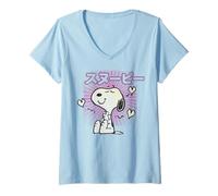 Mujer Peanuts Tokyo Snoopy Love Hearts Vintage Japón BFF VHS Kanji Camiseta Cuello V