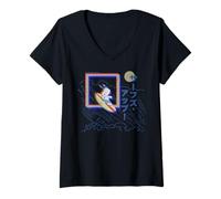 Mujer Peanuts Tokyo Snoopy Surfs Up Japón Vintage Kanji VHS Glitch Camiseta Cuello V