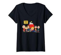 Mujer Peanuts Vintage Snoopy Woodstock Gang Feliz Amistad BFF Camiseta Cuello V