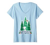 Mujer Peanuts Woodstock Snoopy Singing Spirits Bright Christmas Holiday Camiseta Cuello V