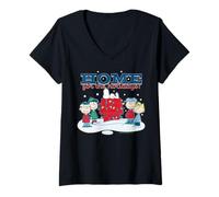 Mujer Peanuts Xmas Snoopy Charlie Sally Lucy Holiday Fun Casa para Perros Camiseta Cuello V