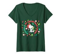 Mujer Peanuts Xmas Snoopy Woodstock Peppermint Fun Cheer Christmas Camiseta Cuello V