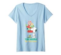 Mujer Peanuts Xmas Snoopy Woodstock Peppermint Holiday Epic Camiseta Cuello V