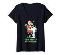 Mujer Peanuts Xmas Snoopy Woodstock Peppermint Holiday Epic Retro Camiseta Cuello V