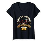 Mujer Pedalata y Gorro de Bicicleta Vintage Cycling Birra Camiseta Cuello V