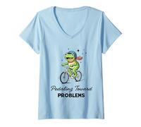 Mujer Pedaleando hacia Problemas Ciclista Rana Auto Sabotaje Meme Camiseta Cuello V