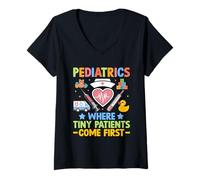Mujer Pediatría donde los pacientes pequeños son lo primero Doctor Pediatría Camiseta Cuello V