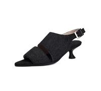 Mujer Peep Toe Slingback Sandalias De Verano Sin Cordones Sandalias De Vestir con Hebilla Tacón Medio Gatito Sandalias De Fiesta De Graduación,Black Denim,37.5 EU