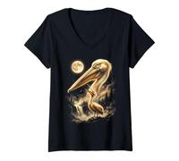 Mujer Pelícano Aullando a la Luna Meme Camiseta Cuello V
