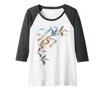 Mujer Pelícano colorido teñido anudado de Amelia Island Florida Camiseta Manga Raglan
