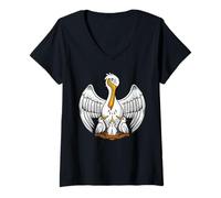Mujer Pelícano en su piedad Símbolos católicos Misa Latina Tradicional Camiseta Cuello V