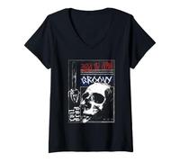 Mujer Película de Terror de Evil Dead Groovy Skull Chainsaw Halloween Camiseta Cuello V