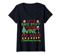 Mujer Películas de Navidad de Vino de Bake Stuff Drink Camiseta Cuello V