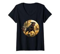 Mujer Peligroso Perro Rottweiler Pata Perro guardián Perro Protector Camiseta Cuello V