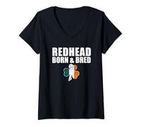 Mujer Pelirroja Nacido Y Criado Día de San Patricio Irish Ginger Camiseta Cuello V