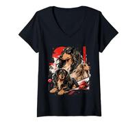 Mujer Pelo Largo Dachshund Comic Art Streetwear Camiseta Cuello V