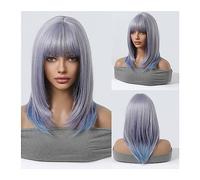 Mujer Peluca 14 pulgadas/35 cm púrpura azul Ombre Cosplay pelucas sintéticas Bob corto recto Lolita Halloween peluca de pelo con flequillo for mujeres resistente al calor Cabello Sintético