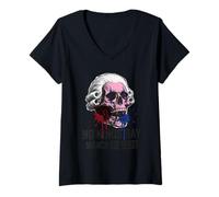 Mujer Peluca del Padre fundador de No Kings Day Skull Art 2026 Camiseta Cuello V