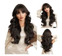 Mujer Peluca Flequillo natural esponjoso de onda grande, peluca pelo largo y rizado, cubierta completa for la cabeza Cabello Sintético(Negro)