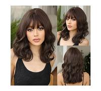 Mujer Peluca Hombro largo ondulado marrón oscuro peluca con flequillo sintético agua onda Cosplay diario pelucas for mujeres Afro resistente al calor pelo Natural Cabello Sintético