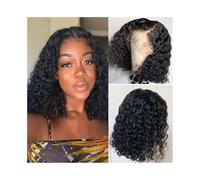 Mujer Peluca Peluca Bob de onda profunda con encaje frontal de 13x4, cabello humano, línea de cabello natural, Remy Cabello Sintético(10inches)