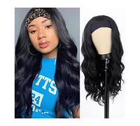 Mujer Peluca Peluca con diadema ondulada de cuerpo largo for mujer, 24 pulgadas, color negro natural, sin pegamento, rizada larga, sintética, con diadema, aspecto natural for uso diario en fiestas Cab
