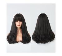 Mujer Peluca Peluca con flequillo for mujer Pelucas onduladas de pelo sintético Peluca de 18 pulgadas for cosplay diario y fiesta Cabello Sintético(Negro)