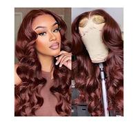 Mujer Peluca Peluca con malla frontal sintética marrón rojizo 20-30 "onda de cuerpo largo cobre rojo marrón 13X1 T parte 13X4 pelucas de encaje for mujeres prearrancadas con pelo de bebé Cabello Sinté