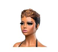 Mujer Peluca Peluca corta de cabello humano con corte pixie for mujeres negras, en tonos 1B y rubio 613. Cabello Sintético