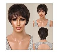 Mujer Peluca Peluca corta de color marrón oscuro con flequillo Pelucas de cabello natural de corte pixie sintético for mujeres negras Cosplay femenino resistente al calor Cabello diario Cabello Sintét