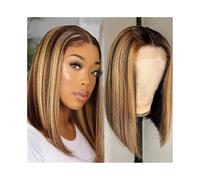 Mujer Peluca Peluca de cabello humano corto for mujer, pelucas frontales de encaje lacio de 13x4, pelucas de cabello humano, pelucas rubias miel ombré de 10 a 16 pulgadas Cabello Sintético(12inches)