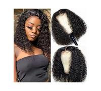 Mujer Peluca Peluca de cabello humano rizado con encaje frontal y ondas profundas for mujer, estilo bob corto con parte en T. Cabello Sintético(12inches)