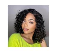 Mujer Peluca Peluca de cabello humano rizado for mujer, peluca brasileña de cabello humano real sin pegamento, con parte en T y encaje frontal transparente, prearrancada. Cabello Sintético(14inches)