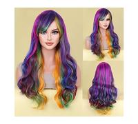 Mujer Peluca Peluca de Cosplay de 28 pulgadas, pelucas de pelo sintético rosa medio púrpura de Navidad con flequillo for mujer blanca y negra, calor Cabello Sintético