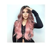 Mujer Peluca Peluca de pelo rizado de longitud media, color negro degradado, rosa, ondulado, sintética, for cosplay, uso diario. Cabello Sintético