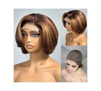 Mujer Peluca Peluca frontal de cabello humano 100% 4/27 con reflejos 4x4, mezcla de rubio y marrón ombré, con ondas al agua y parte C, corte bob corto Cabello Sintético