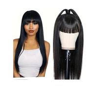 Mujer Peluca Peluca larga y recta con flequillo, 100% cabello humano brasileño for mujer. Cabello Sintético(12 inch Bob wig)