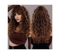 Mujer Peluca Peluca rizada Afro con flequillo, peluca rizada rubia sintética for mujeres negras, cabello Natural, fiesta de Cosplay, resistente al calor Cabello Sintético