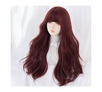 Mujer Peluca Peluca roja oscura larga con flequillo, peluca rizada ondulada suelta for mujer Pelucas onduladas rojas de fibra sintética de alta temperatura for uso diario de cosplay Cabello Sintético