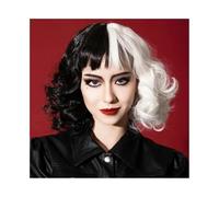 Mujer Peluca Peluca sintética festiva, mitad negra, mitad blanca, rollo corto, tocado de seda de alta temperatura Cabello Sintético