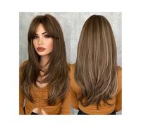 Mujer Peluca Peluca sintética larga y recta de color rubio miel con capas for uso diario, fibra resistente al calor. Cabello Sintético